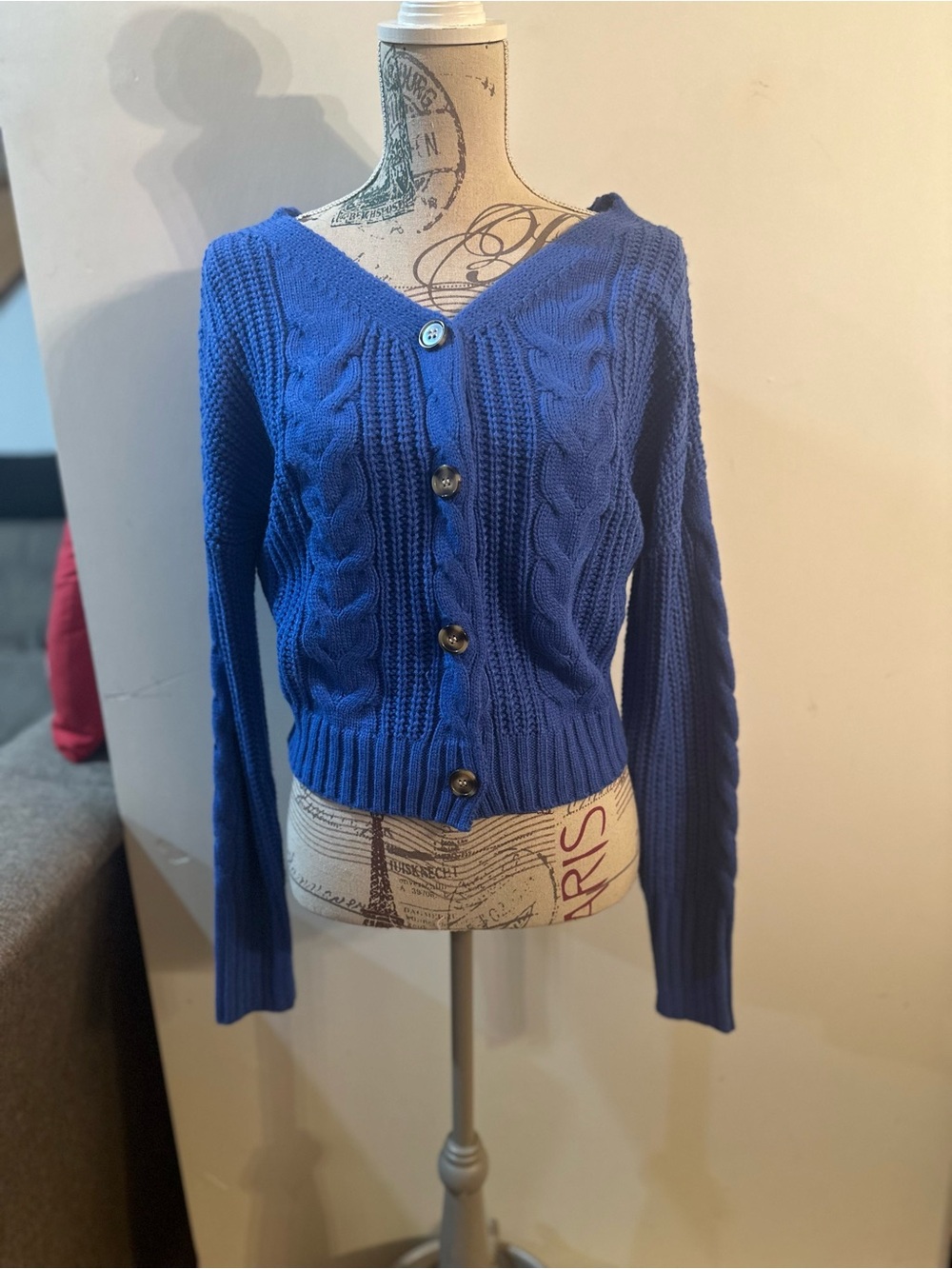 moon & madison Royal Blue Cable-Knit Button Cardigan
